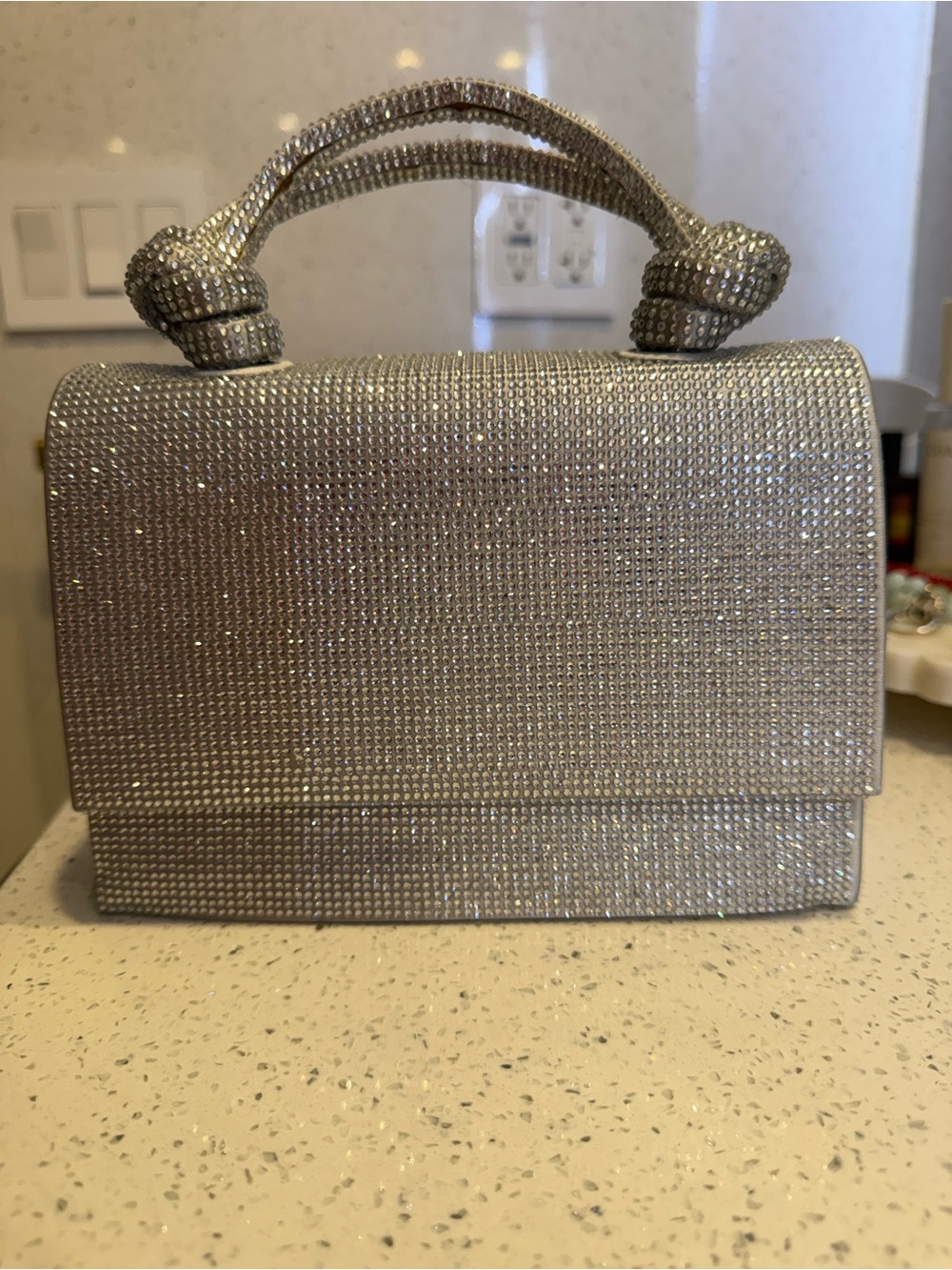 Zara Silver Rhinestone Crystal Knot Handle Evening Bag NWT